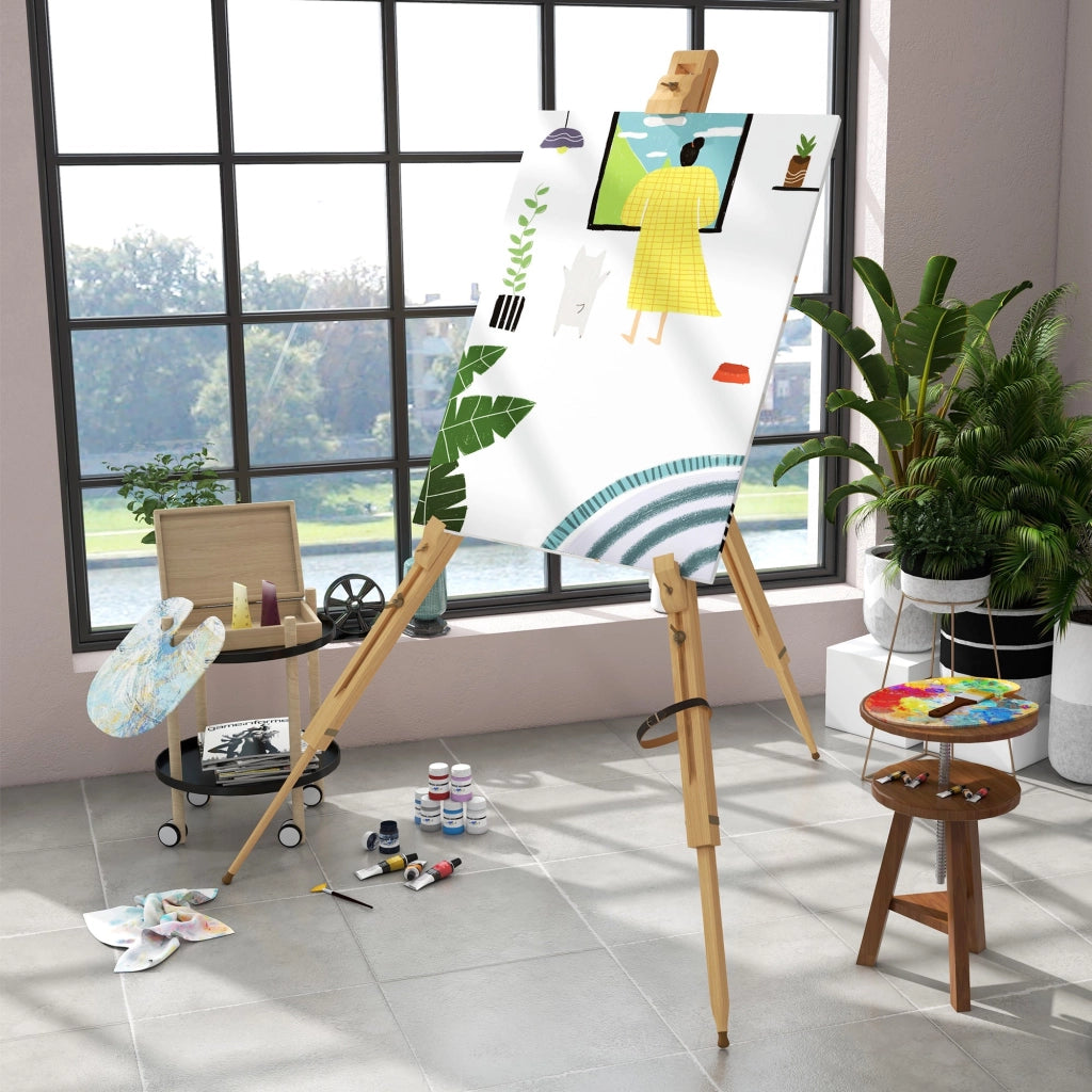 Cavalletto Treppiede da Pittura 93x84x183 cm in Legno Naturale