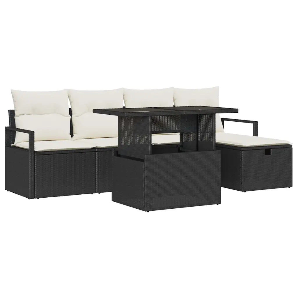 Set Divano da Giardino con cuscino 6 pcs Nero Poly Rattan
