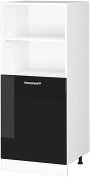 Dispensa universale R-Line, Nero lucido, 60 cm con ripiani aperti e anta, per la conservazione di utensili domestici e per la pulizia