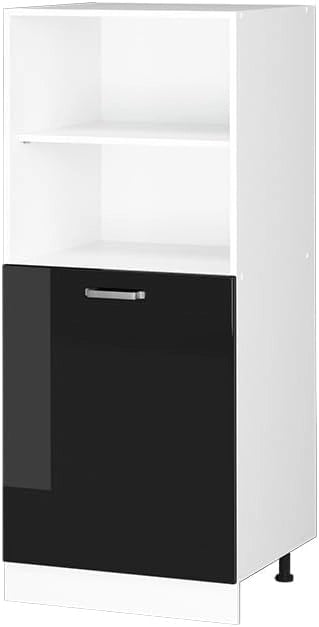 Dispensa universale R-Line, Nero lucido, 60 cm con ripiani aperti e anta, per la conservazione di utensili domestici e per la pulizia