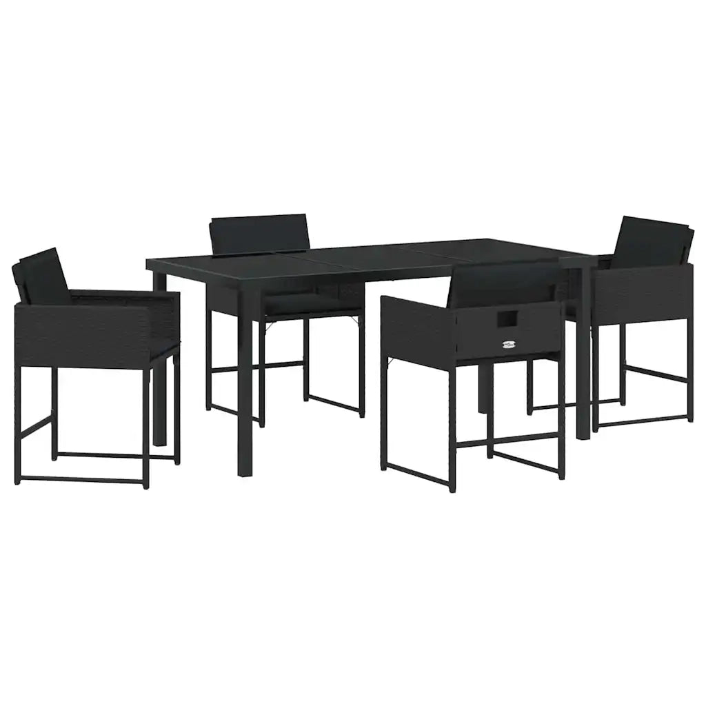 Set da Pranzo per Giardino con cuscino 5 pcs Nero polyrattan 3380010