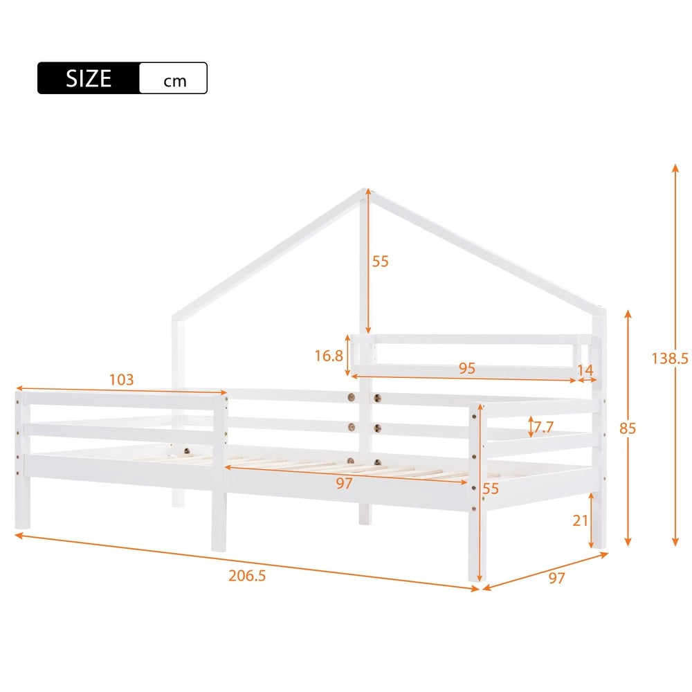 Letto Casetta Bambini con Ripiano 90x200 ¨C MINIMAL ¨C Bianco