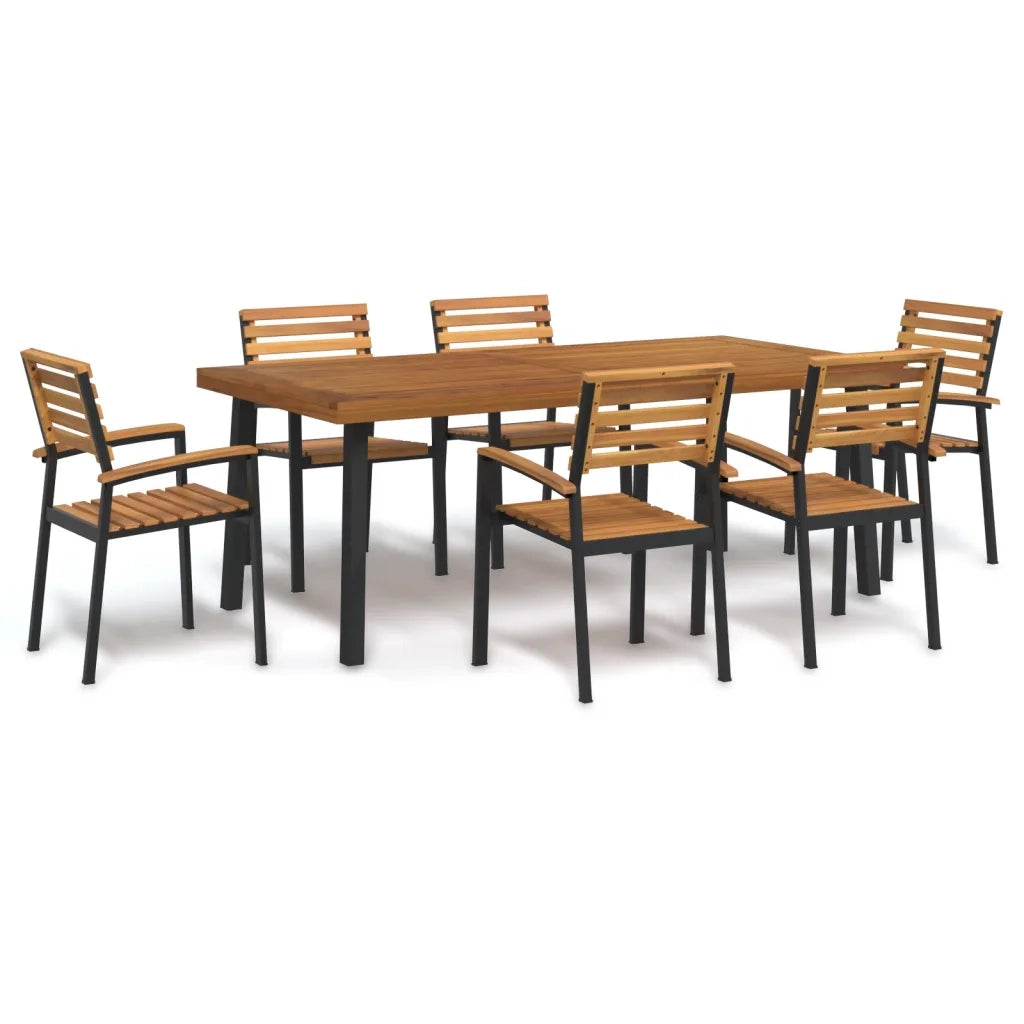 Set Pranzo da Giardino 7 pz Legno Massello di Acacia e Metallo