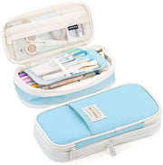 Etui per ragazze e adolescenti con grande capacità, etui per libri di scuola, etui estetico, etui con chiusura a raccatto per scuola e ufficio, colore azzurastro chiaro