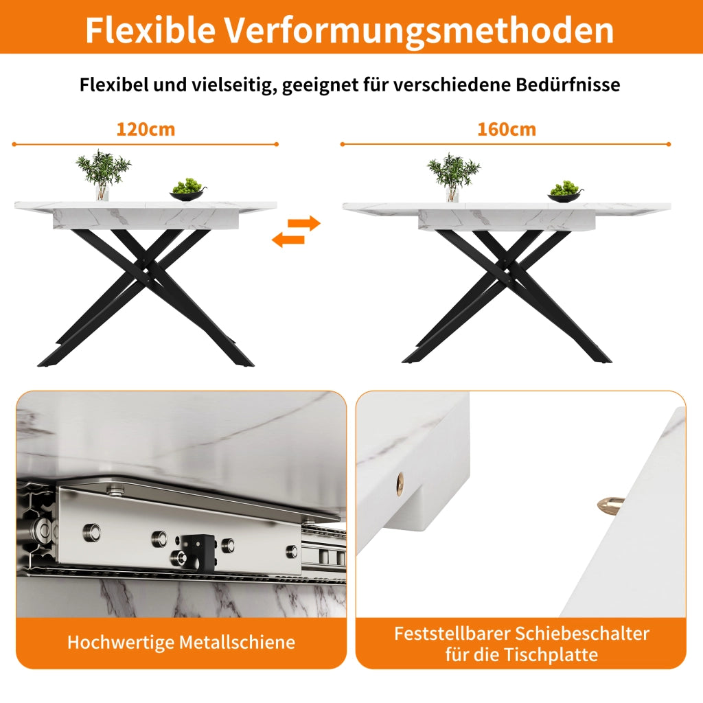 TAVOLO DA PRANZO ALLUNGABILE 120-160x80x76,5 cm MDF Bianco e Nero