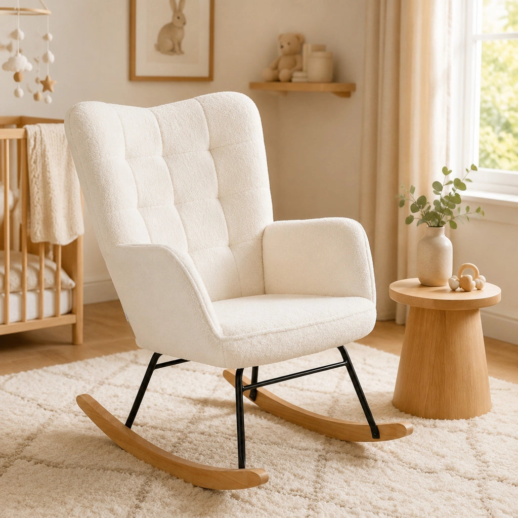 Sedia a dondolo 98x71x101 cm con schienale alto e braccioli; poliestere; bianco