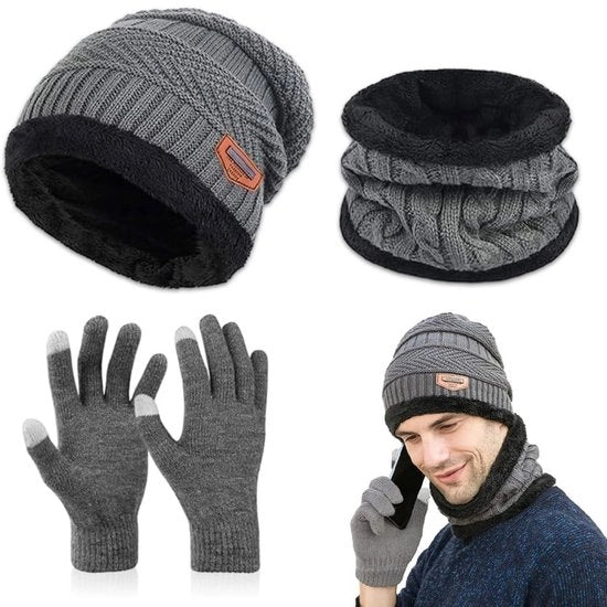 Accessori di Calore - Cappuccio e Scialle in Pile - Set di Stretto - Grigio - Fleece - Per Uomo e Donna - Modello M