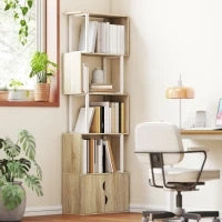 Libreria a 5 livelli, mobile di archiviazione con scaffali e armadio doppia porta, 60 x 23,8 x 179,2 cm, legno naturale