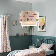 Lampada a Sospensione Lurgan per Cameretta Decorato con Veicoli da Lavoro - Bianco lux.pro