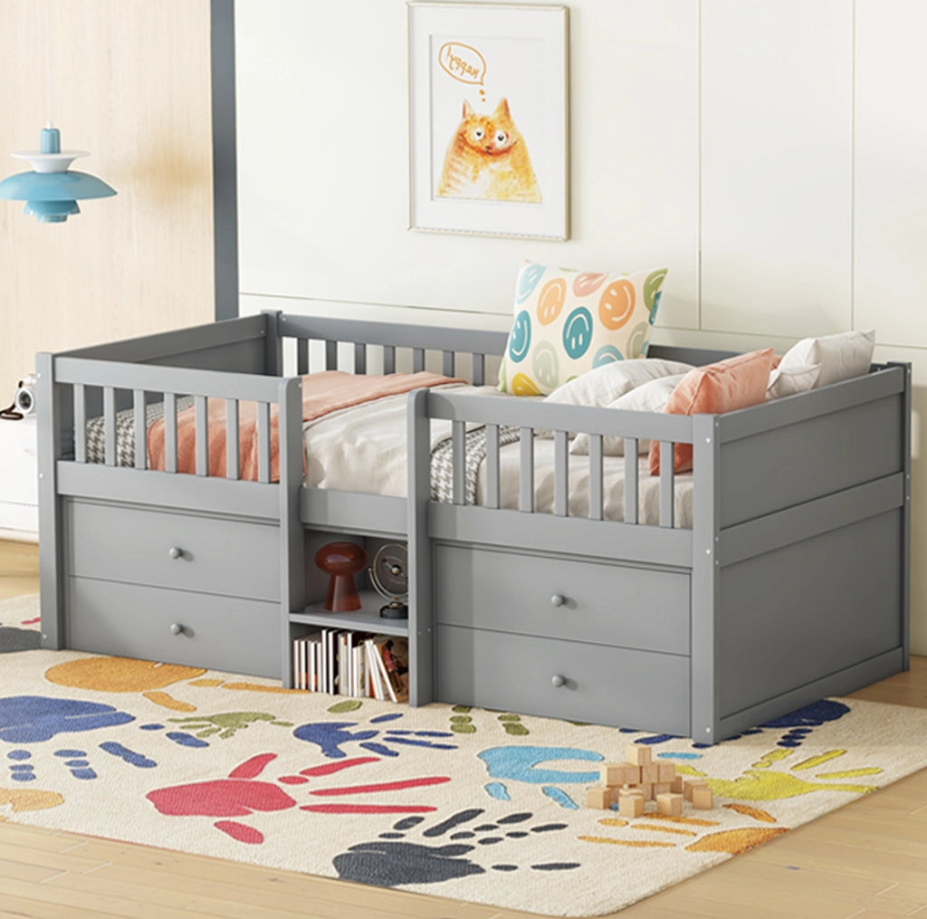 Letto semialto per bambini 90x200 cm con 4 cassetti grigio