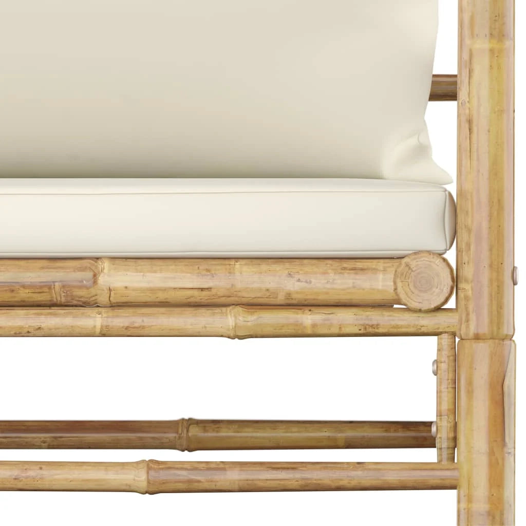Set di mobili da giardino mobili da esterno 7 pezzi con cuscini bambù bianco crema 02_0017081