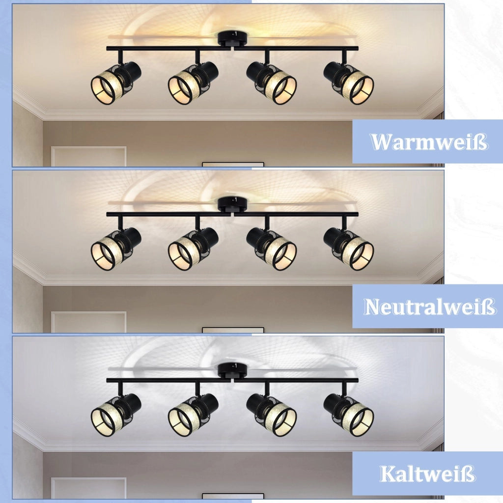 ZMH Lampada da soffitto plafoniera metallo E27 max 25W nero retrò orientabile 330° per soggiorno