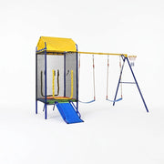Parco Giochi da Esterno 4 in 1 336x217x238 cm con Trampolino; Altalene; Scivolo e Canestro