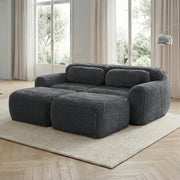 Divano modulare con 2 pouf - Zephmum - Tessuto morbido in pile, senza ossa, grigio