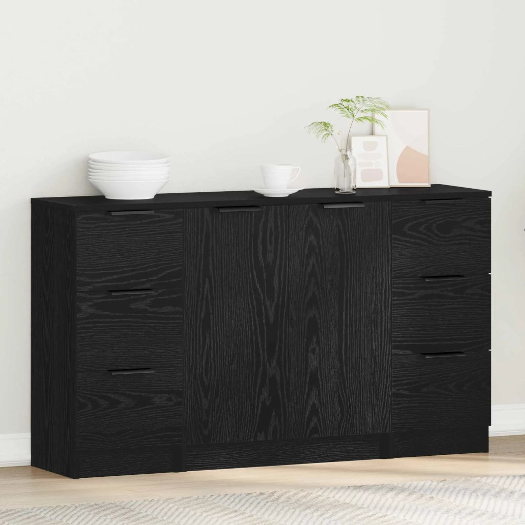 Credenza con cassetto 3 pcs Rovere Nero Legno multistrato 3332544