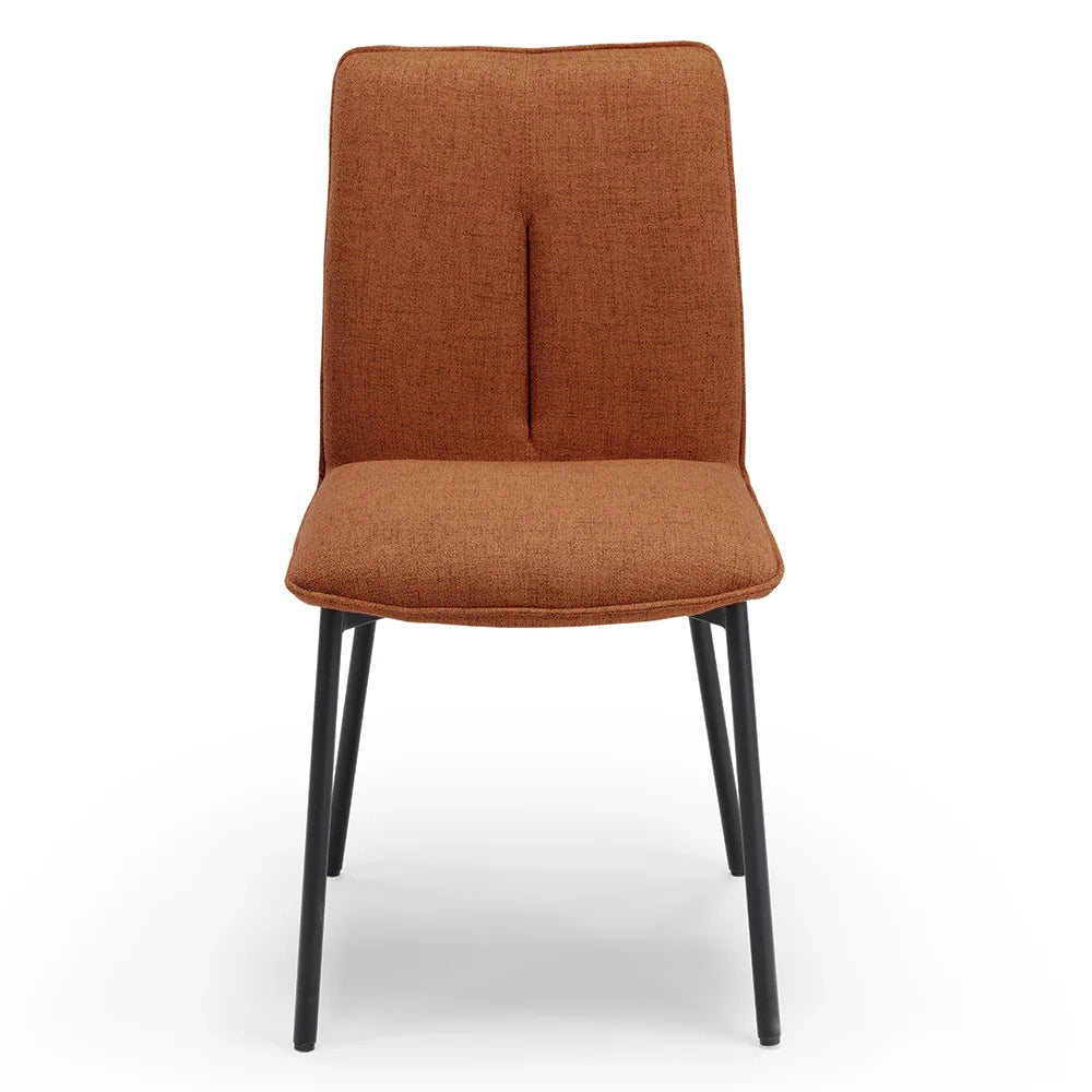 Set 4 sedie imbottita CAMILLA per cucina, sala da pranzo e soggiorno, design moderno, gambe coniche robuste finitura ghisa, schienale e seduta rivestiti con tessuto effetto doppio tono colore Ruggine