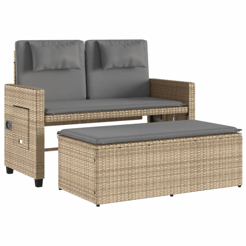 Panca Reclinabile da Giardino con Cuscini-Sgabello-Sedia da esterno Beige in Polyrattan 507799