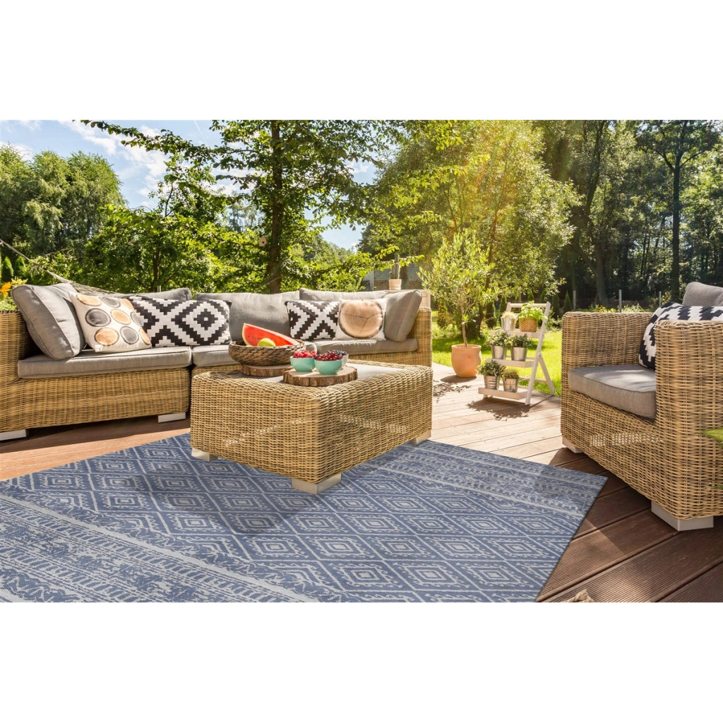 Tappeto Sunny 100 in poliestere azzurro stile vintage