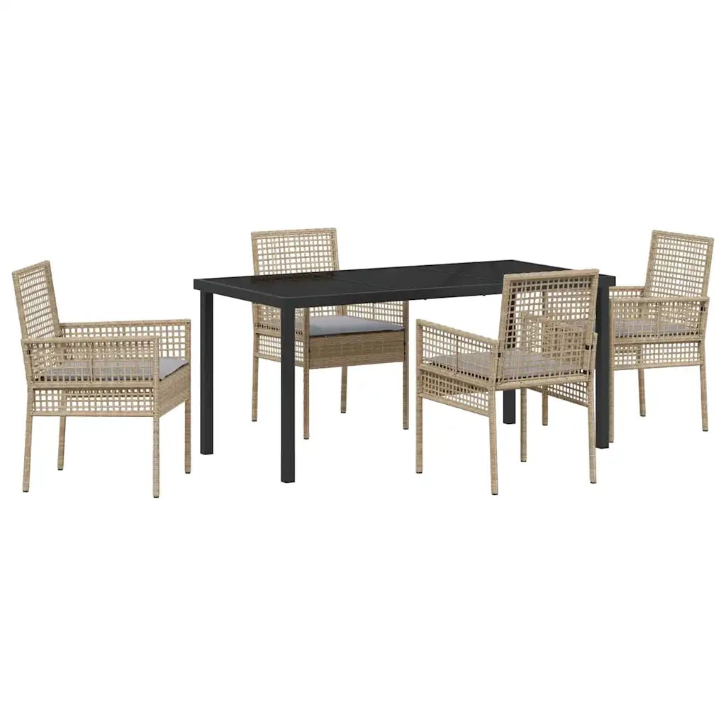 Set da Pranzo per Giardino con cuscino 5 pcs Beige polyrattan