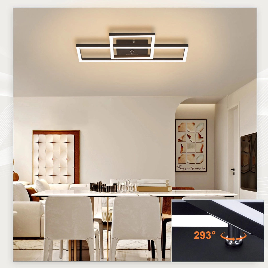 ZMH Lampada da soffitto plafoniera LED nera 2 cornici 3000K per soggiorno corridoio cucina
