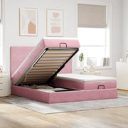 Struttura Letto Pouf con Materassi Rosa 160x200 cm Velluto