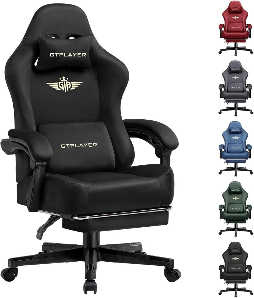 Sedia da gaming, ergonomica, da scrivania, con superficie in tessuto, cuscino a molla, braccioli di collegamento e poggiapiedi, bianco-rosa