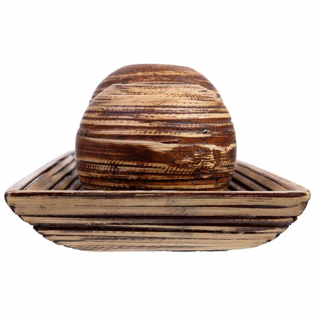 Set vassoio e 3 portacandele in legno di bambù marrone 33x13x3h cm