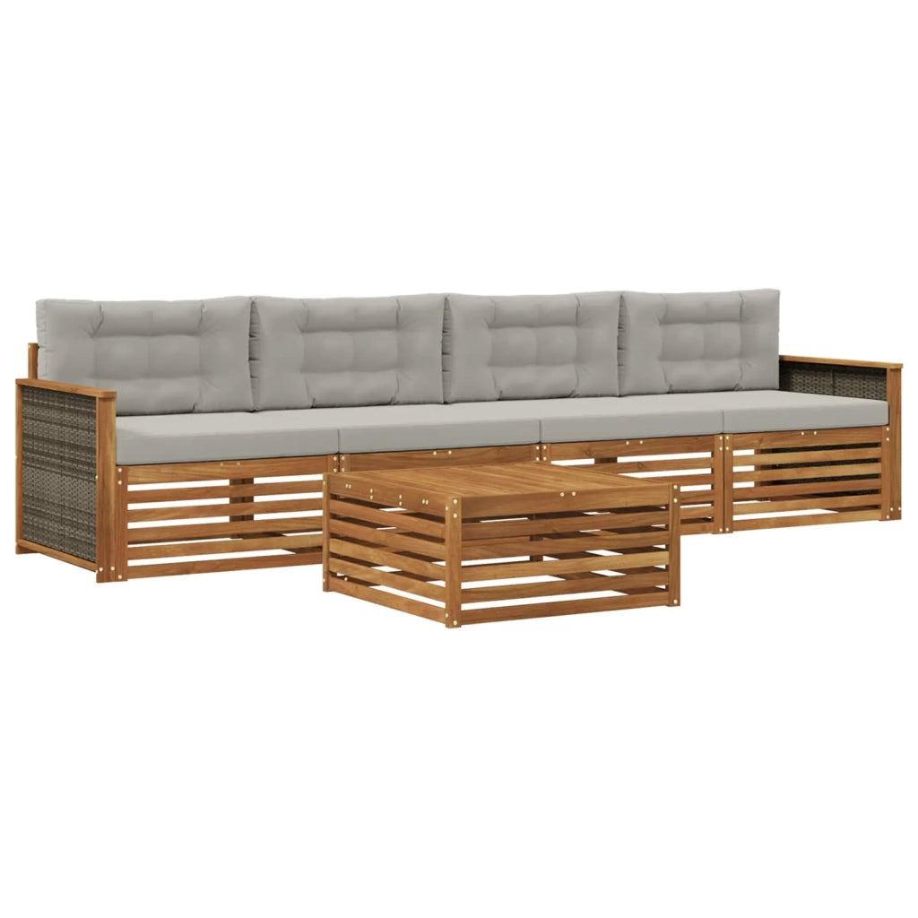 Set di divani da esterno 5 pcs Naturale e Grigio Chiaro