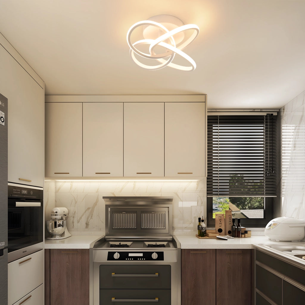 ZMH Lampada da soffitto plafoniera LED moderna 28W 3000K bianco caldo design fiore 4 petali bianco metallizzato 32cm