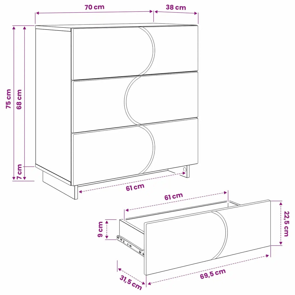 Credenza Nero 70 x 38 x 75 cm Legno ingegnerizzato 8011523