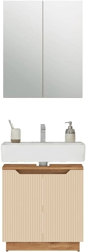 Set di mobili da bagno Lotta, Rovere/cashmere a righe, 2 parti