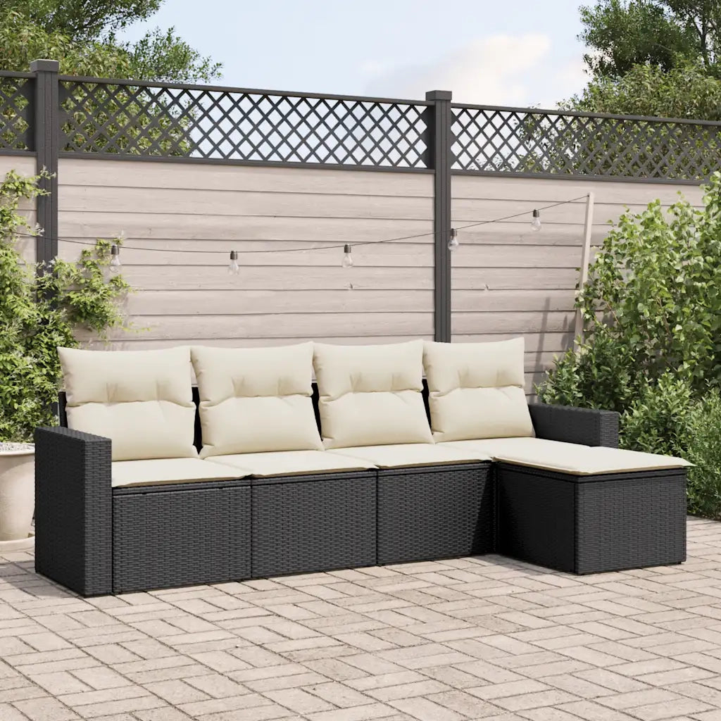 Salotto da Giardino-Set Divani da Giardino 5 pz con Cuscini in Polyrattan Nero 297724
