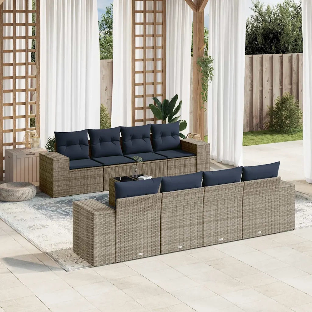 Set Divani da Giardino 9 pz con Cuscini Grigio in Polyrattan 3222350