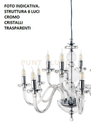 LAMPADARIO BACH 6 LUCI CRISTALLO E FINITURA CROMO ATTACCO E14