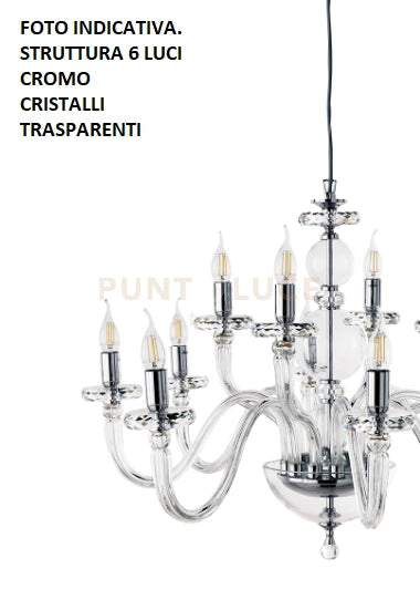 LAMPADARIO BACH 6 LUCI CRISTALLO E FINITURA CROMO ATTACCO E14