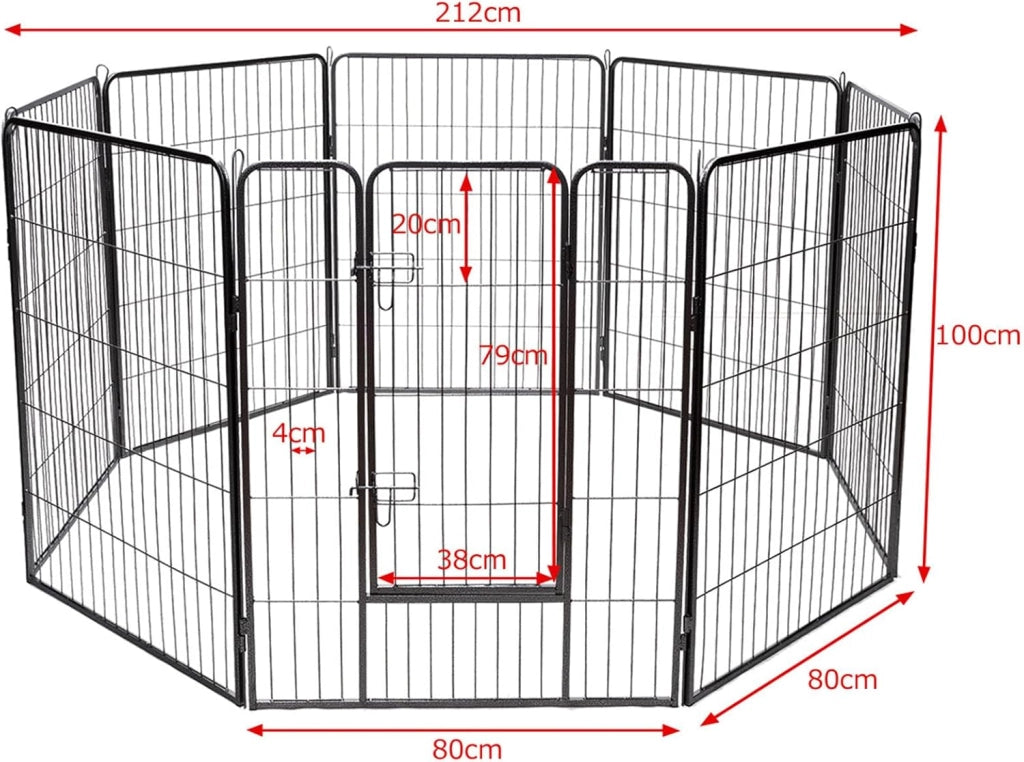 Recinto per Cani da Interno ed Esterno, Recinzione per Animali Domestici con 8 Pannelli di Metallo, Box per Cani, Gatti e Conigli (80 x 100 cm)