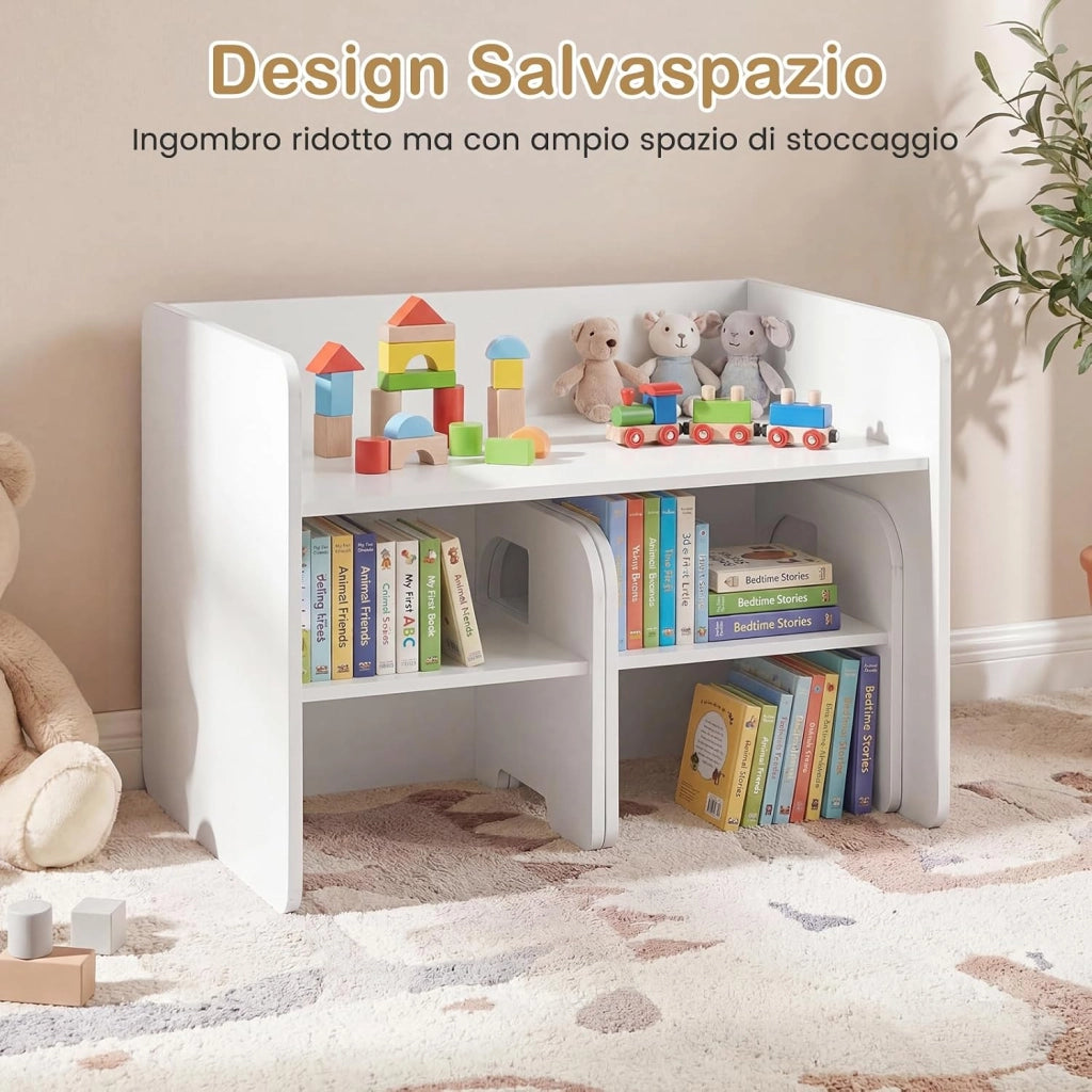 Set Tavolo e 2 Sedie per Bambini, Tavolo e Sedie Salvaspazio per Bambini 3+ Anni con Lavagna per Disegnare e Piedini Antiscivolo, per Camerette, Soggiorno e Studio (Bianco)