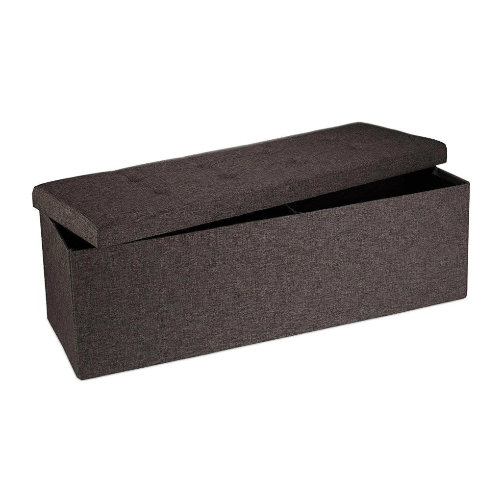 Panca portaoggetti in lino con coperchio marrone 114 cm 3013009