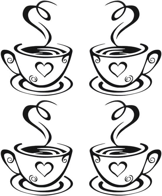 Decorazione per parete a forma di tazza da caffè - 2 pezzi - Autoadesivo - PVC - Cucina/Soggiorno - Ambientalmente compatibile - 31 x 18,7 cm - Decorazione per parete