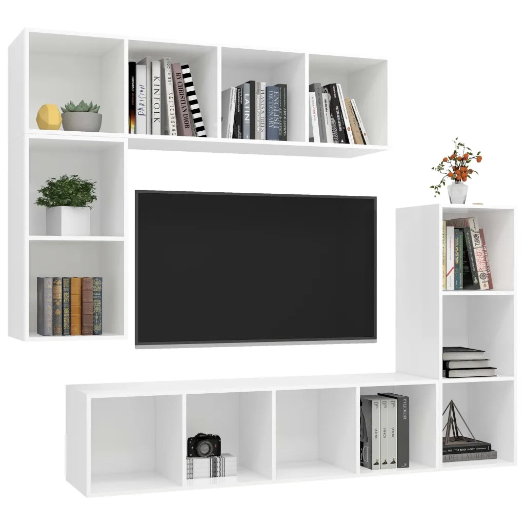 Set di Mobili Porta TV 4 pz Bianco in Legno Multistrato