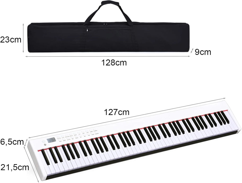 Pianoforte Digitale 88 Tasti Multifunzionale, Tastiera Elettronica con Funzione Bluetooth, Pianola Semi-Pesato per Principianti con Pedale di Sustain, 127 x 21,5 x 6,5 cm (Bianco)