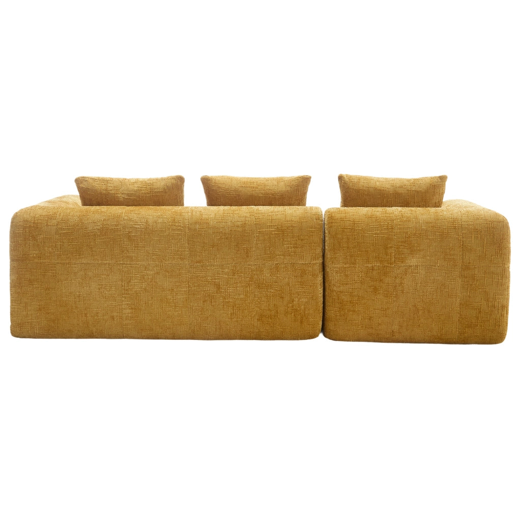 Sofa angolare 250x158x60 cm modulare con tasca laterale in chenille gialla
