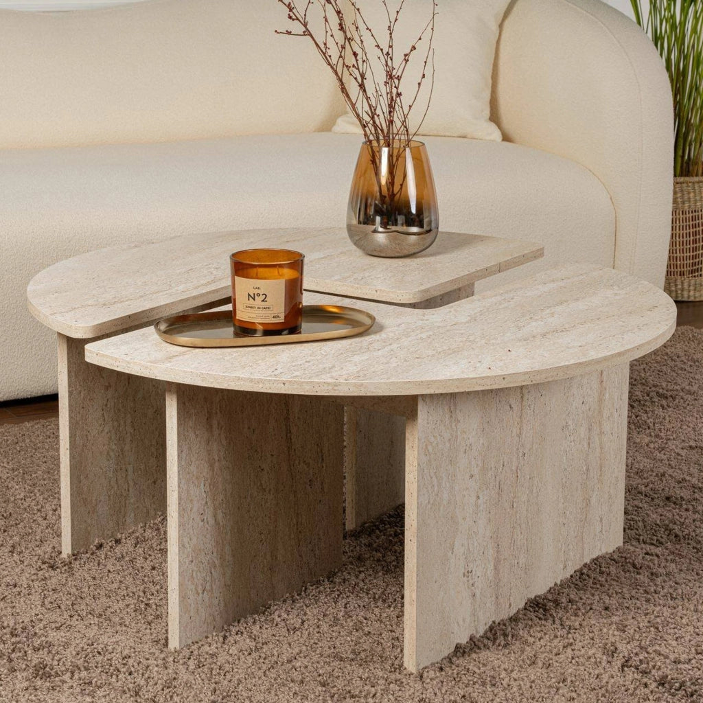 Tavolino da salotto Tairn, Tavolo basso da caffè, Portariviste per divano, Ripiano da soggiorno, 90x90 h41 cm, Beige