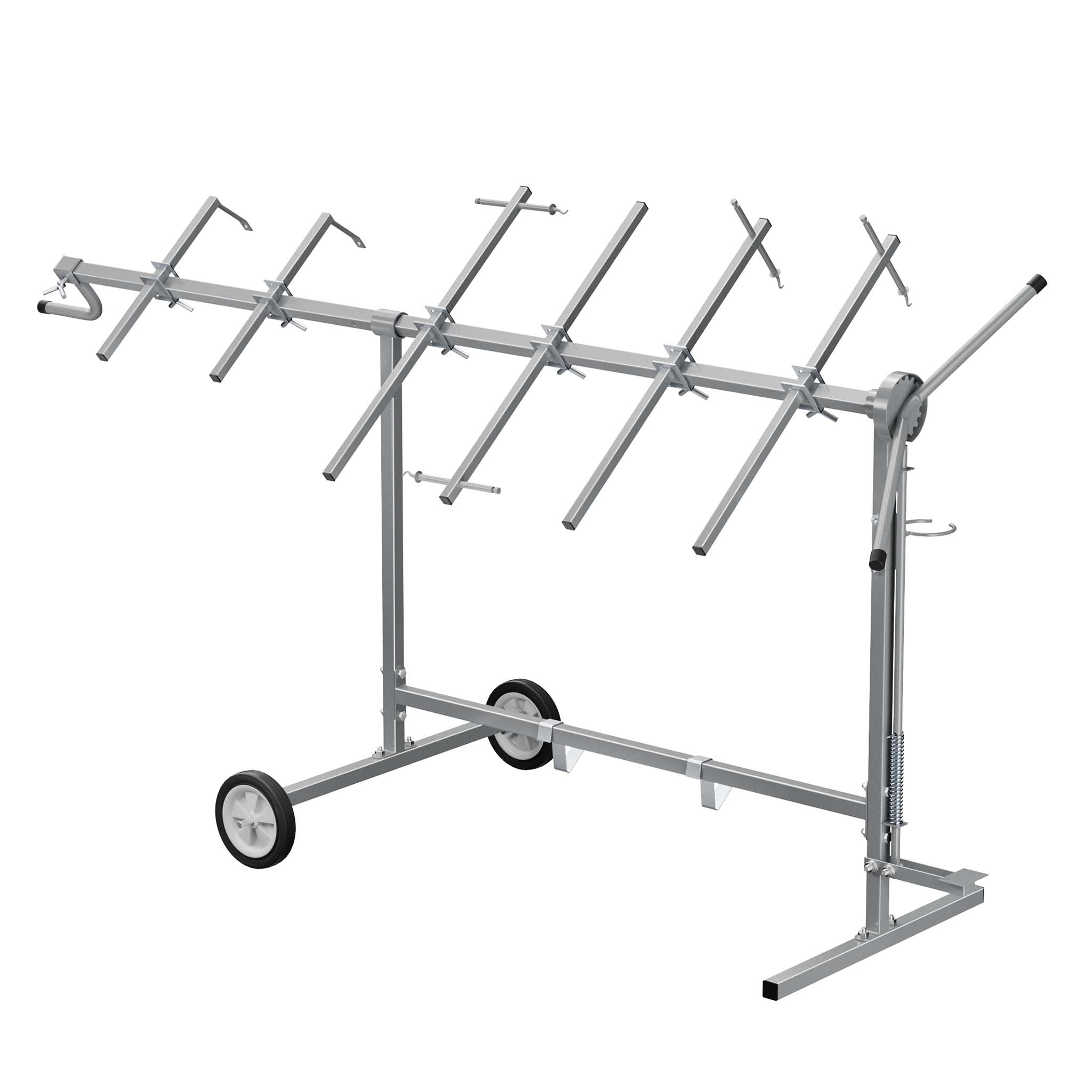 Cavalletto girevole per verniciatura con rotelle e supporti per cofani e alettoni