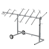 Cavalletto girevole per verniciatura con rotelle e supporti per cofani e alettoni