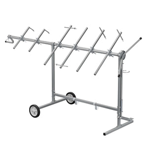 Cavalletto girevole per verniciatura con rotelle e supporti per cofani e alettoni