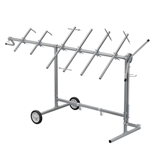 Cavalletto girevole per verniciatura con rotelle e supporti per cofani e alettoni