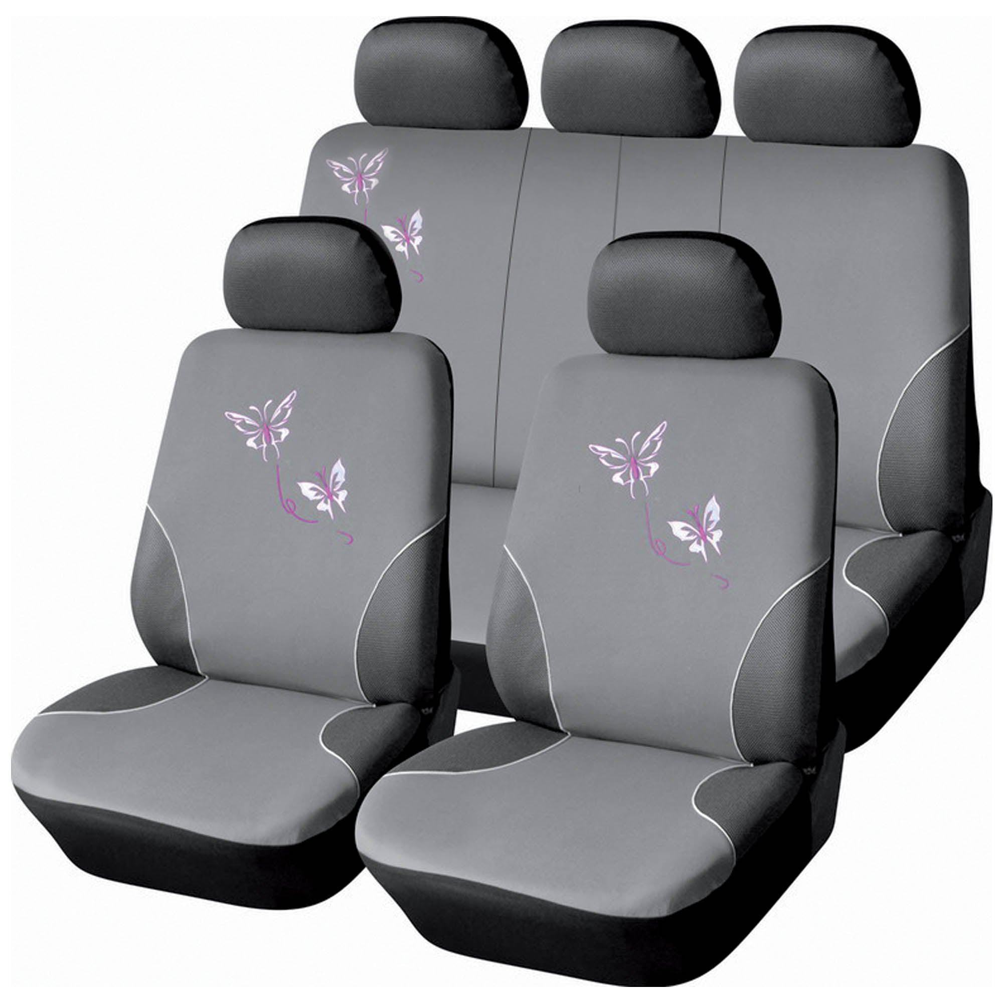 Set Coprisedili Anteriori e Posteriori Universali in Poliestere e Spugna Butterfly Grigi
