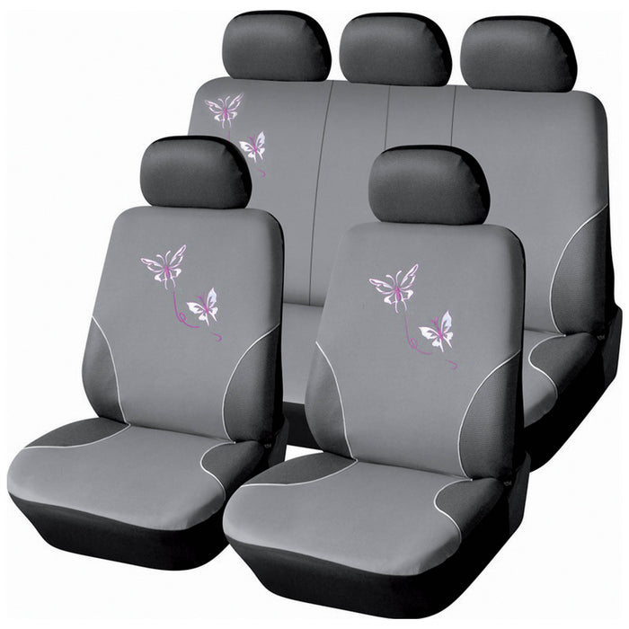 Set Coprisedili Anteriori e Posteriori Universali in Poliestere e Spugna Butterfly Grigi