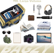Borsa da viaggio da 70 litri, grande valigetta, zaino da ginnastica, borsa a spalla, borsa sportiva, valigetta, borsa a mano per volo, borsa a mano per fine settimana, valigetta, borsa da viaggio per campeggio, borsa da viaggio per viaggi, nera (70 l)